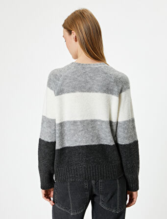 Triko Kazak Bisiklet Yaka Uzun Kollu Renk Bloklu