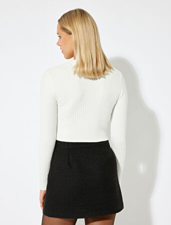 Crop Triko Kazak Bisiklet Yaka Slim Fit Uzun Kollu