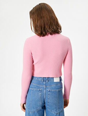 Crop Triko Kazak Bisiklet Yaka Slim Fit Uzun Kollu