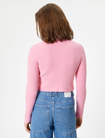 Crop Triko Kazak Bisiklet Yaka Slim Fit Uzun Kollu