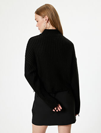 Boğazlı Kazak Uzun Kollu Kaşkorse Yıpratma Detaylı