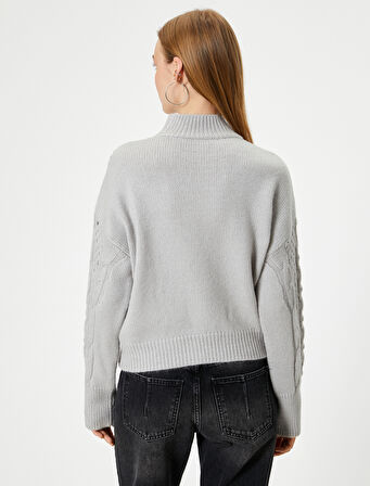 Ajurlu Triko Kazak Boncuk İşlemeli Dik Yaka