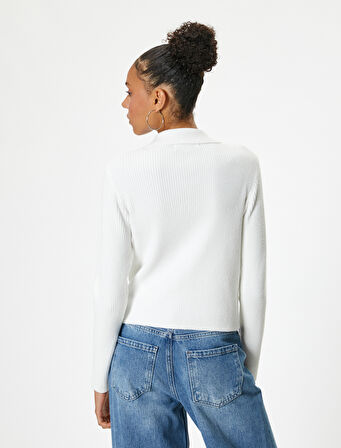 Düğmeli Triko Hırka Uzun Kollu Klasik Gömlek Yaka