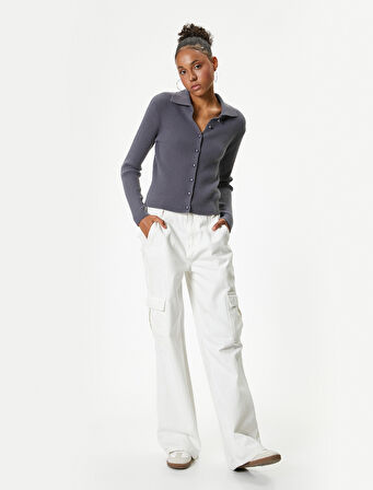 Düğmeli Triko Hırka Uzun Kollu Klasik Gömlek Yaka