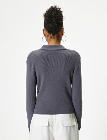 Düğmeli Triko Hırka Uzun Kollu Klasik Gömlek Yaka