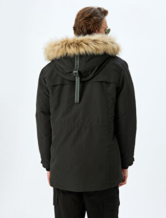 Anorak Mont Suni Kürk Detaylı Kapşonlu Slim Fit Fermuarlı