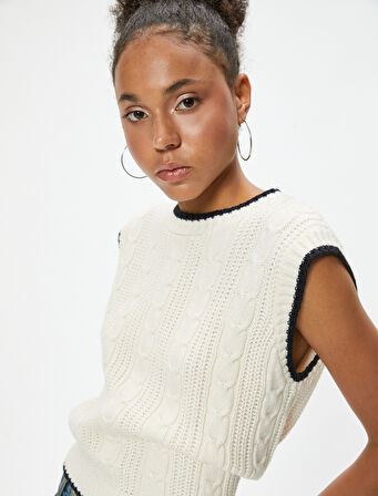 Kolsuz Süveter Örgü Dokulu Bisiklet Yaka