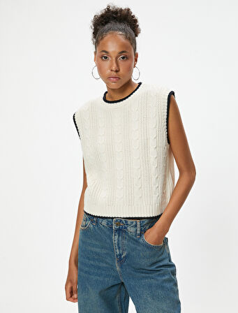 Kolsuz Süveter Örgü Dokulu Bisiklet Yaka