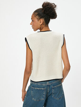 Kolsuz Süveter Örgü Dokulu Bisiklet Yaka