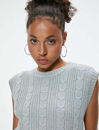 Kolsuz Süveter Örgü Dokulu Bisiklet Yaka