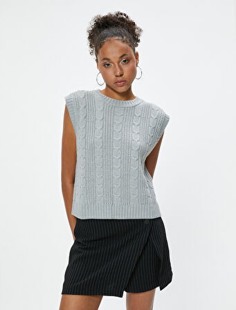 Kolsuz Süveter Örgü Dokulu Bisiklet Yaka