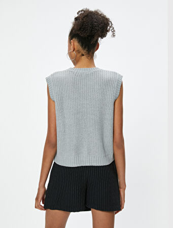 Kolsuz Süveter Örgü Dokulu Bisiklet Yaka