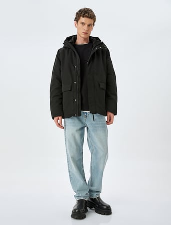 Fermuarlı Slim Fit Kapşonlu Mont