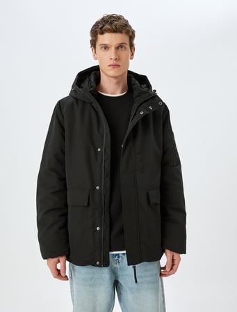 Fermuarlı Slim Fit Kapşonlu Mont