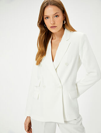 Kruvaze Blazer Ceket Düğmeli Kapaklı Cepli