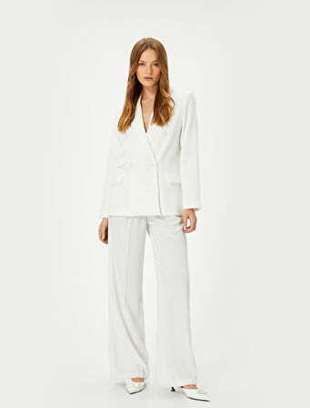 Kruvaze Blazer Ceket Düğmeli Kapaklı Cepli