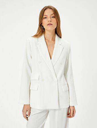 Kruvaze Blazer Ceket Düğmeli Kapaklı Cepli