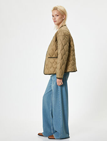 Cepli Yuvarlak Yaka Mevsimlik Oversize Kapitone Mont