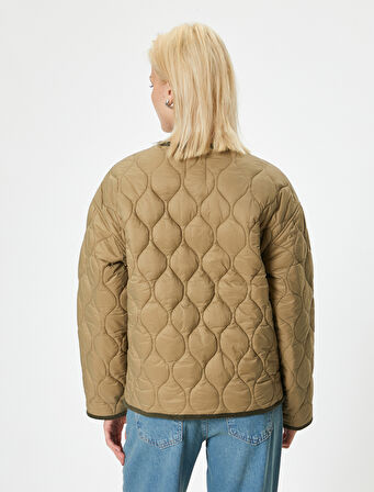 Cepli Yuvarlak Yaka Mevsimlik Oversize Kapitone Mont