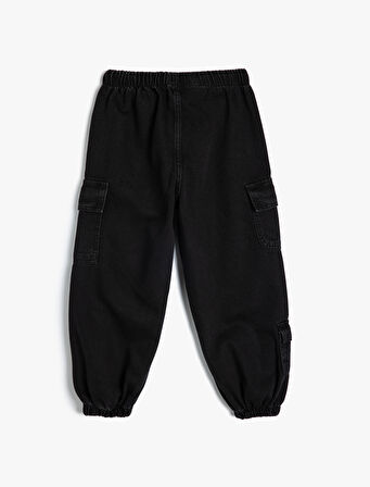 Jogger Kot Pantolon Kargo Cepli Düğmeli Pamuklu