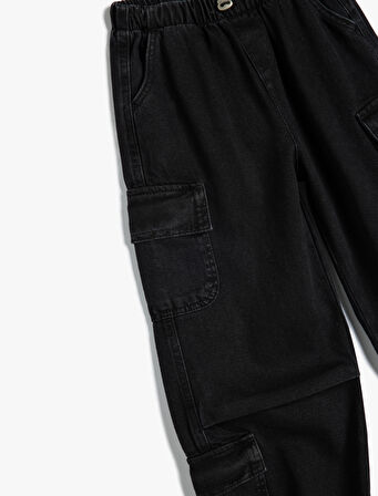 Jogger Kot Pantolon Kargo Cepli Düğmeli Pamuklu