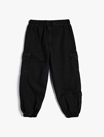 Jogger Kot Pantolon Kargo Cepli Düğmeli Pamuklu
