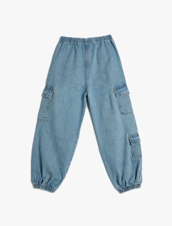Paraşüt Kot Pantolon Pamuklu Beli Lastikli Cepli - Parachute Jean