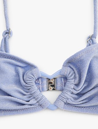 Parlak Straplez Bikini Üstü Çıkarılabilir Askılı Kalp Detaylı Astarsız Dolgusuz
