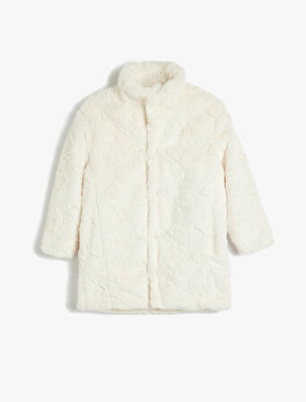 Peluş Mont Dik Yaka Fermuarlı Cep Detaylı 