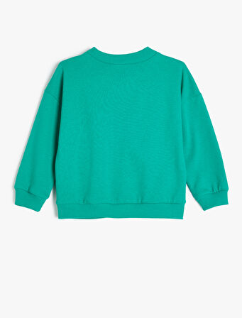 Sweatshirt Slogan Baskılı Uzun Kollu Bisiklet Yaka Pamuklu Şardonlu