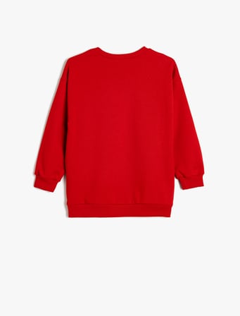 Slogan Baskılı Sweatshirt Boxy Bisiklet Yaka Şardonlu Pamuklu