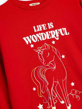 Slogan Baskılı Sweatshirt Boxy Bisiklet Yaka Şardonlu Pamuklu