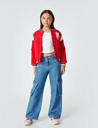 Oversize Kolej Ceket Aplike Detaylı Uzun Kollu Renk Bloklu Çıtçıt Kapamalı