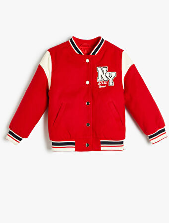 Cep Detaylı Uzun Kollu Renk Bloklu Oversize Kolej Ceket