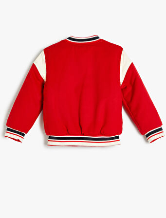 Cep Detaylı Uzun Kollu Renk Bloklu Oversize Kolej Ceket