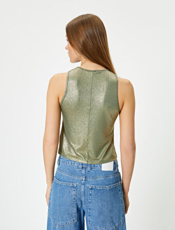 Halter Yaka Atlet Metalik Kolsuz