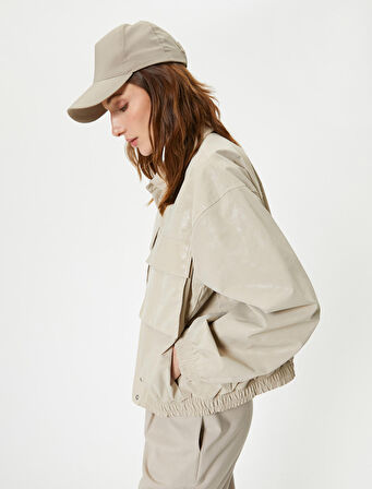 Suni Deri Bomber Ceket Cepli Beli ve Manşetleri Lastikli