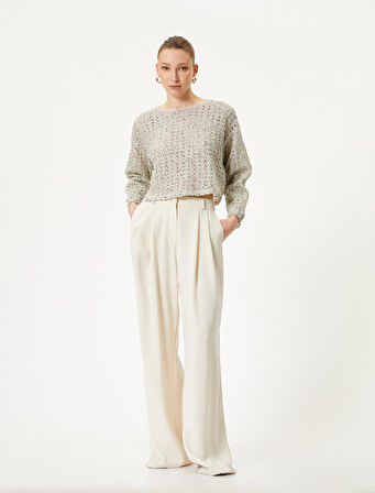 Ajurlu Kazak Bisiklet Yaka Geniş Kollu