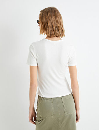 Basic Kısa Tişört Fitilli Kısa Kollu Bisiklet Yaka Viskoz Kumaş