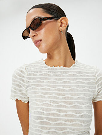 Kısa Kollu Tişört Bisiklet Yaka Dokulu