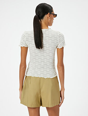 Kısa Kollu Tişört Bisiklet Yaka Dokulu