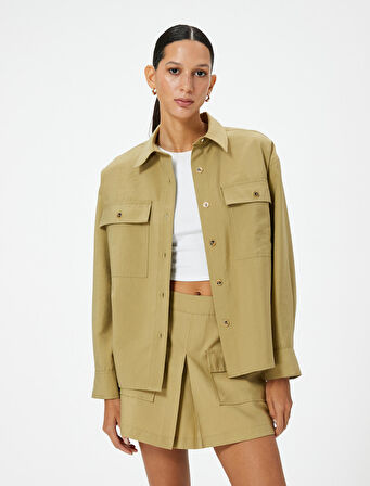 Uzun Kollu Gömlek Düğmeli Kapaklı Cepli Modal Karışımlı