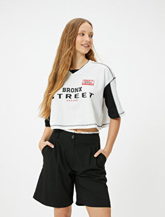 Forma Tişört Yarış Temalı Renk Bloklu Kısa Kollu V Yaka Rahat Kalıp