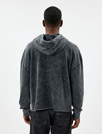 Oversize Sweatshirt Yıkamalı Basic Uzun Kollu Kapşonlu Pamuk Karışımlı
