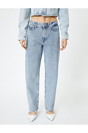 Taşlı Kot Pantolon Düz Paça Cepli - Eve Straight Jeans