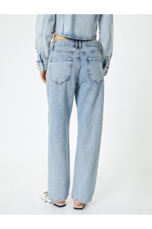 Taşlı Kot Pantolon Düz Paça Cepli - Eve Straight Jeans