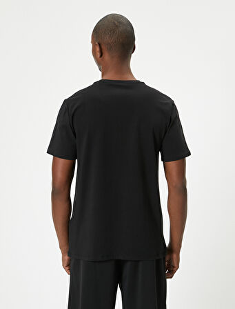 Spor Tişört Slogan Baskılı Kısa Kollu Bisiklet Yaka Pamuklu