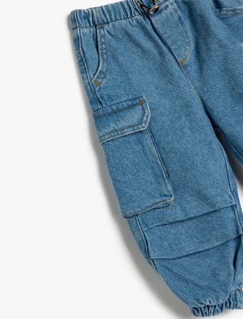 Jogger Kot Pantolon Rahat Kesim Beli Lastikli Kargo Cep Detaylı Pamuklu