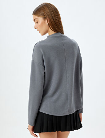 Dik Yaka Parlak Sweatshirt Uzun Kollu 