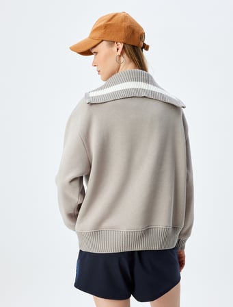 Yarım Fermuarlı Sweatshirt Oversize Kolej Baskılı 